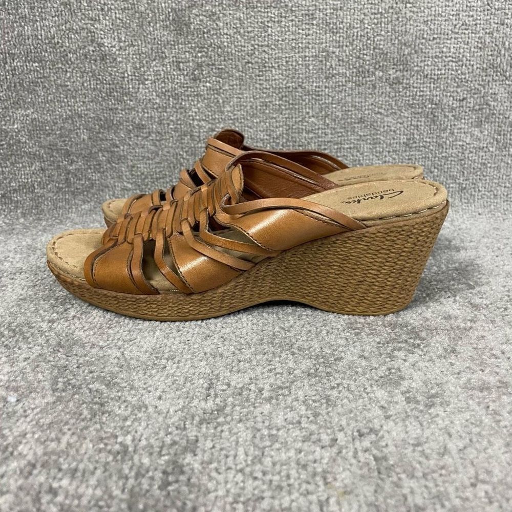 Clarks Bendables Women's Wedge Sandals Tan Brown Strappy Espadrille Size 9.5M - Picture 2 of 7